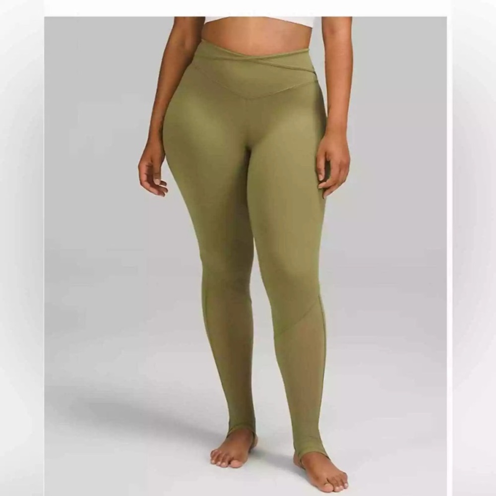 LULULEMON nulu crisscross mesh stirrup tights Sz 10 bronze green